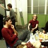 Kim, Axel Lindelauf, Xander de Buisonjé, Richard Ritterbeeks en Eric van oppen van Volumia! backstage in Amsterdam 15-12-2000