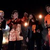 Birgit, Rene Froger, Tamara en Xander, met Froger in De Kuip Rotterdam